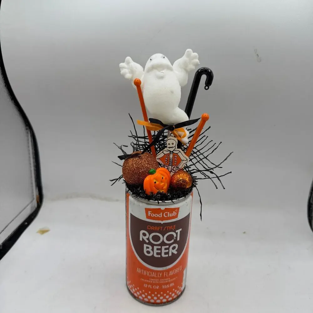 Halloween Haunting Vintage Decor centerpiece - Multimedia Assemblage tin can